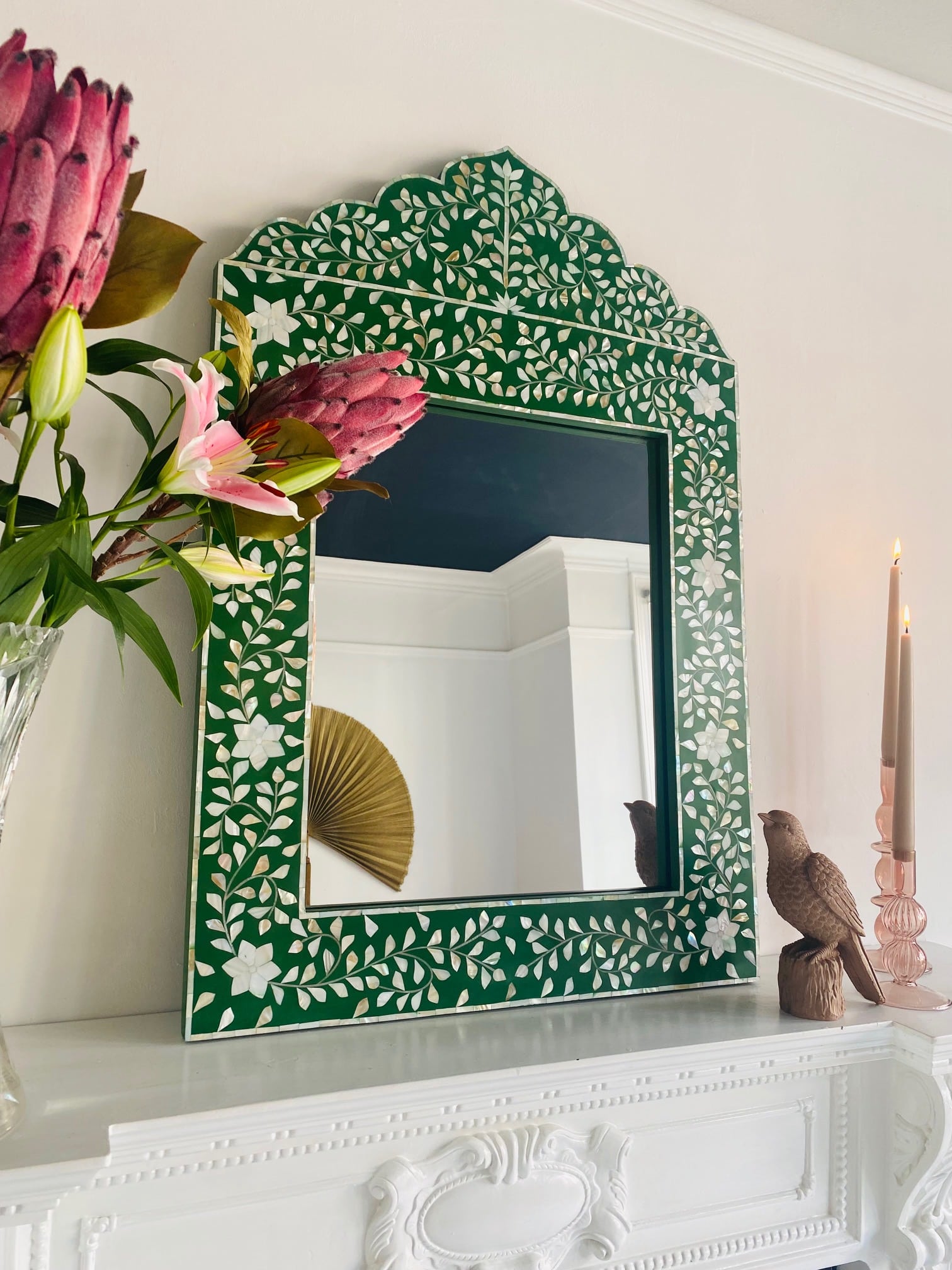 Iniya Bone Inlay Mirror - Green Medium